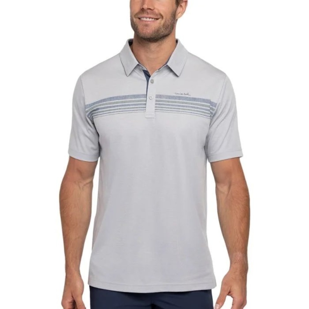 TravisMathew Mens Grey Striped Pima Cotton Blend Golf Polo Shirt Small preppy‎